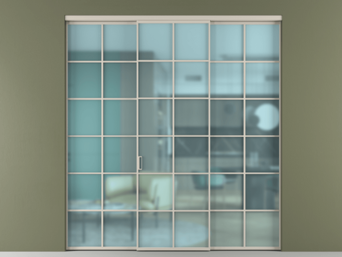 Перегородка Формато внутри проёма 3 створки АЛПР 040.05 Алюминий светло-бежевый Сатинированное голубое стекло, триплекс Цена 13600 Br | Volhovec