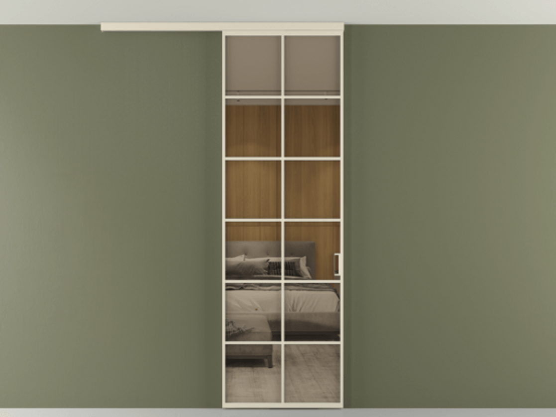 Перегородка Формато вдоль стены на потолок 1 створка АЛПР 040.05 Алюминий бежево-серый Рефлективное бронзовое стекло "Стопсол", калёное Цена 7170 Br | Volhovec