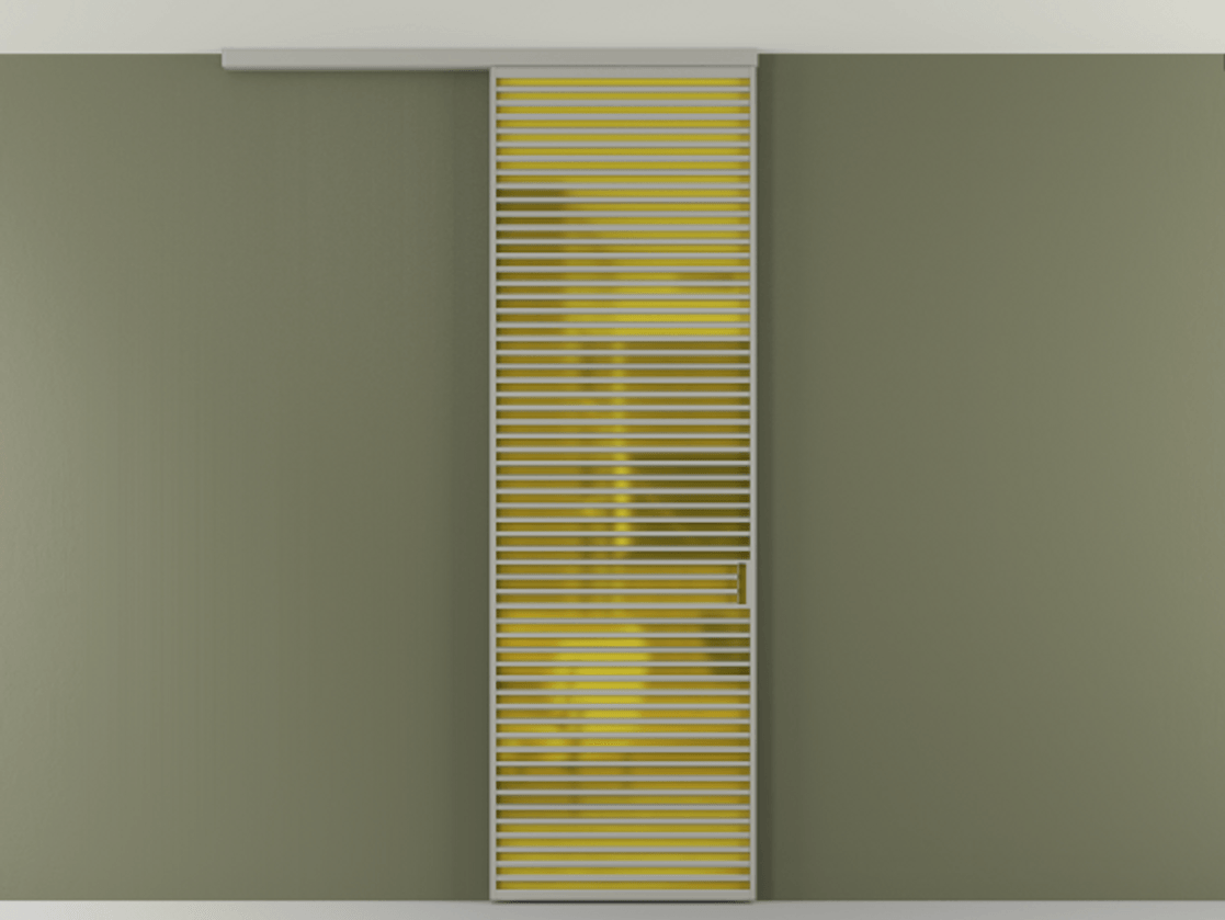 Перегородка Формато вдоль стены на потолок 1 створка АЛПР 040.07 Алюминий нейтральный серый Сатинированное жёлтое стекло, триплекс Цена 9500 Br | Volhovec