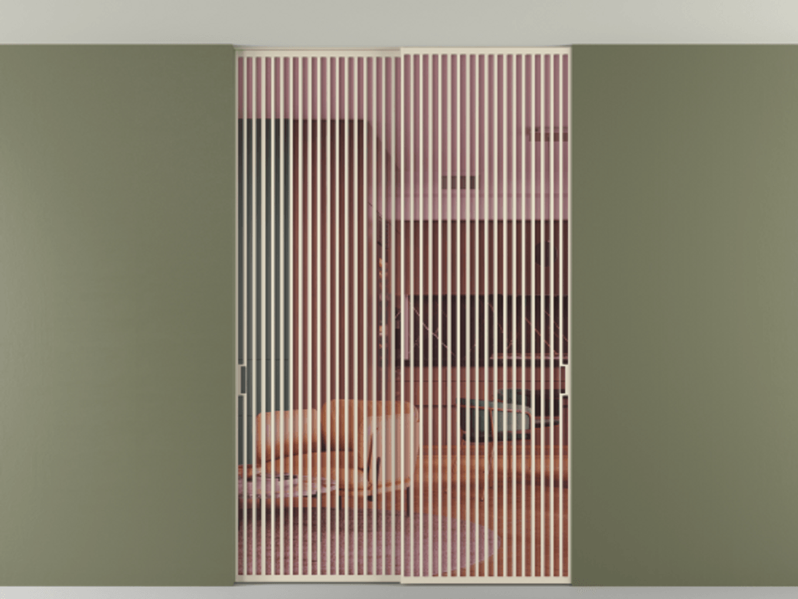 Перегородка Формато внутри проёма скрытое крепление в потолок 2 створки АЛПР 040.06 Алюминий бежево-серый Прозрачное розовое стекло, триплекс Цена 21900 Br | Volhovec