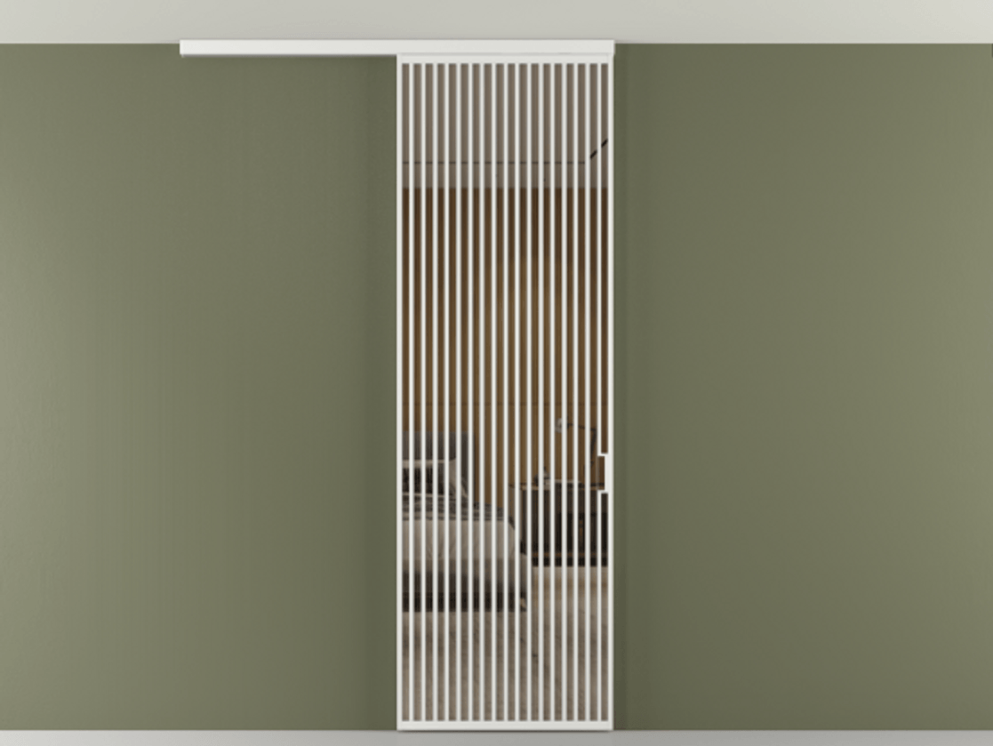 Перегородка Формато вдоль стены на потолок 1 створка АЛПР 040.06 Алюминий белоснежный Рефлективное бронзовое стекло "Стопсол", калёное Цена 12470 Br | Volhovec