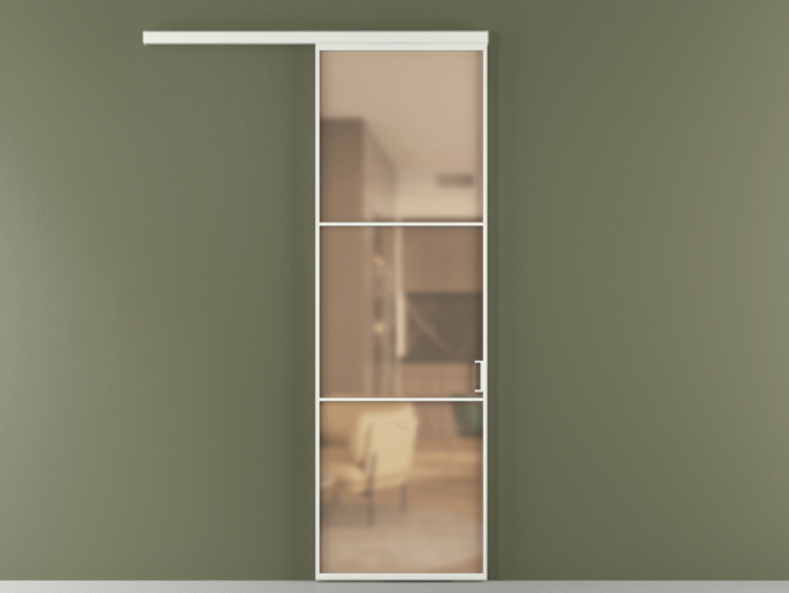 Перегородка Формато вдоль стены 1 створка АЛПР 040.03 Алюминий светло-серый Сатинированное оранжевое стекло, триплекс Цена 5700 Br  | Volhovec