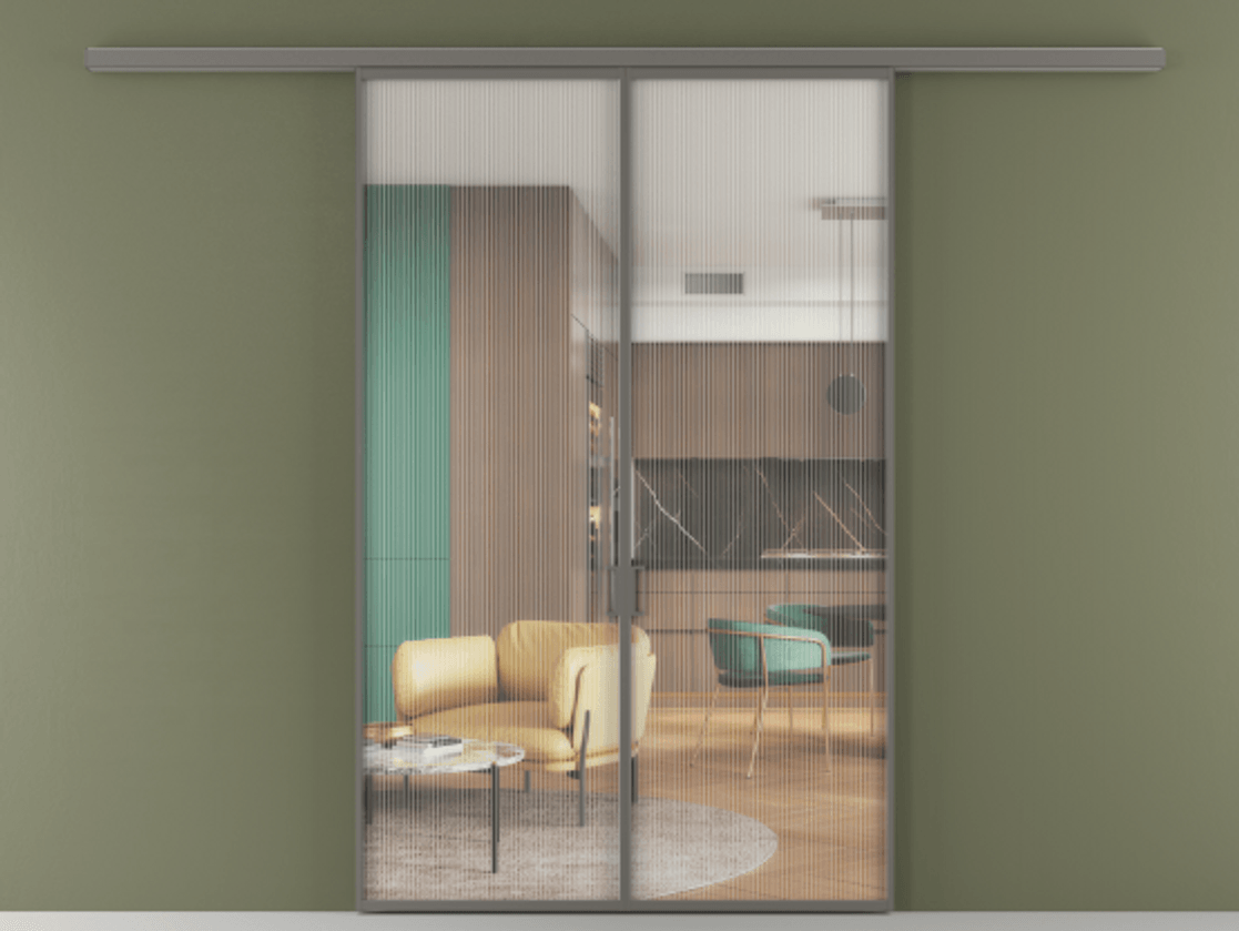 Перегородка Формато вдоль стены 2 створки АЛПР 040.01 Алюминий классический серый Рифлёное стекло "Мору", триплекс Цена 10660 Br | Volhovec