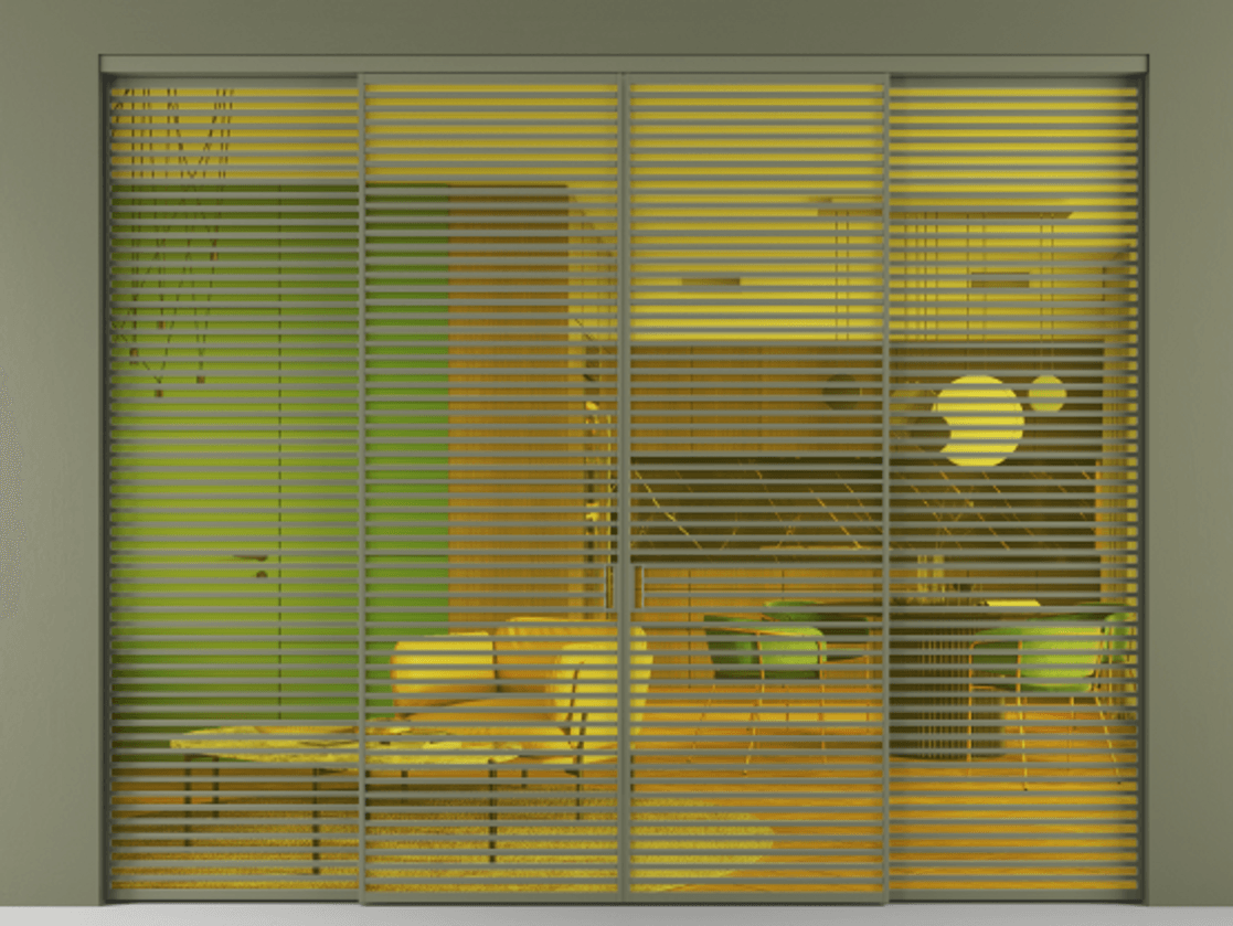 Перегородка Formato внутри проёма 4 створки АЛПР 040.07 Алюминий оливковый тёмный Прозрачное жёлтое стекло, триплекс Цена 34800 Br  | Volhovec