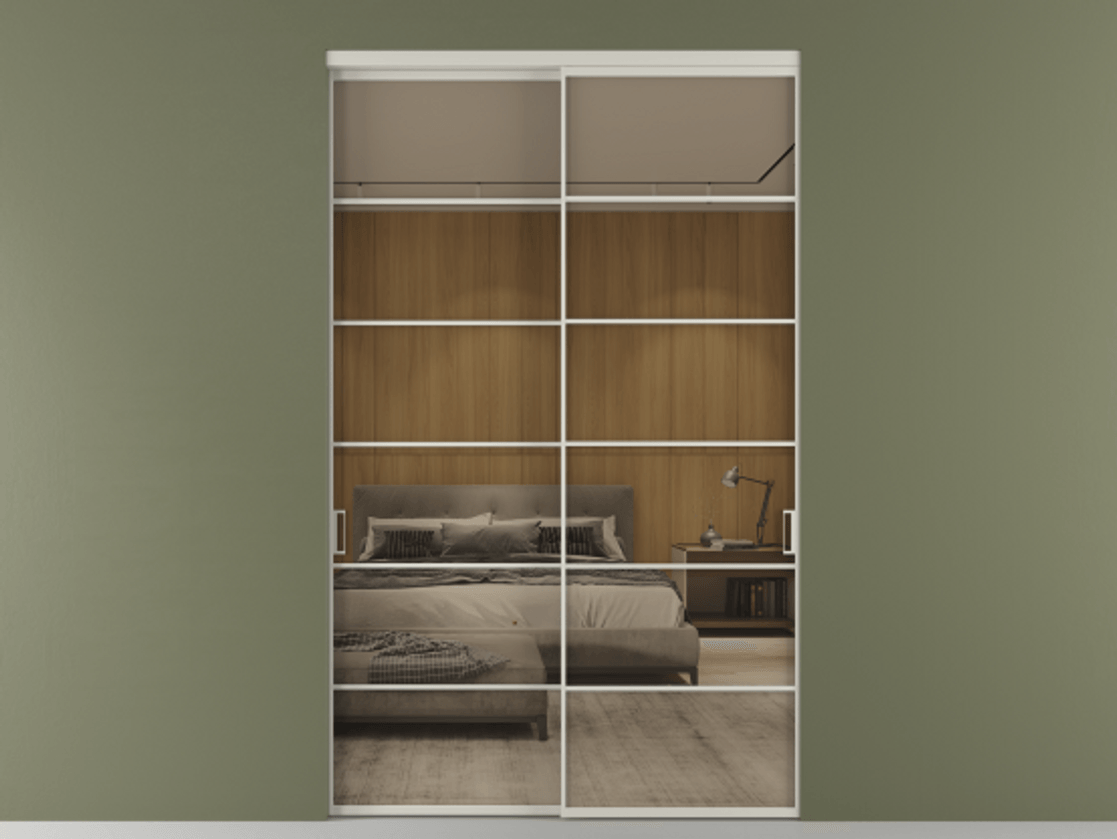 Перегородка Формато внутри проёма 2 створки АЛПР 040.04 Алюминий тёплый серый Рефлективное бронзовое стекло "Стопсол", калёное Цена 26410 Br  | Volhovec