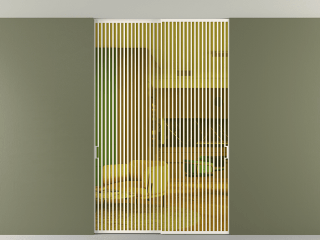 Перегородка Формато внутри проёма скрытое крепление в потолок 2 створки АЛПР 040.06 Алюминий пудровый белый Прозрачное жёлтое стекло, триплекс Цена 21900 Br | Volhovec