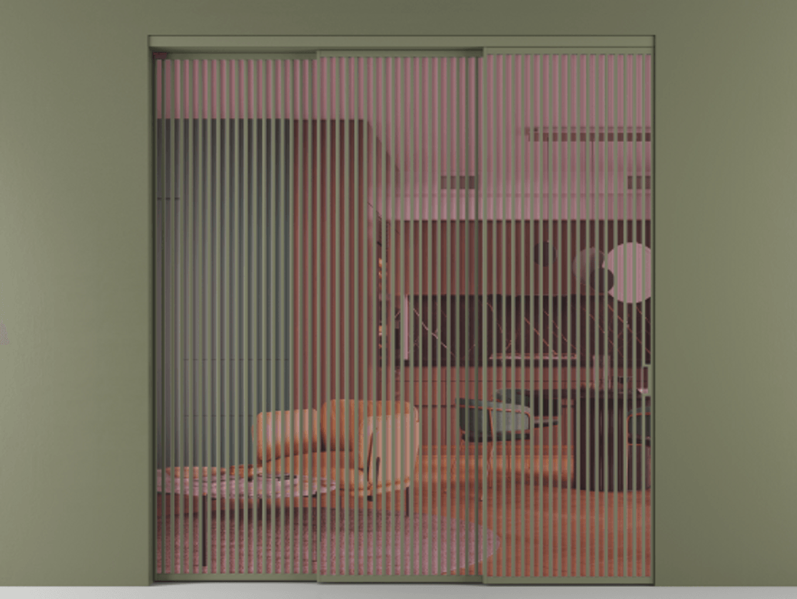 Перегородка Formato внутри проёма 3 створки с синхронным механизмом АЛПР 040.06 Алюминий оливковый тёмный Прозрачное розовое стекло, триплекс Цена 31000 Br  | Volhovec