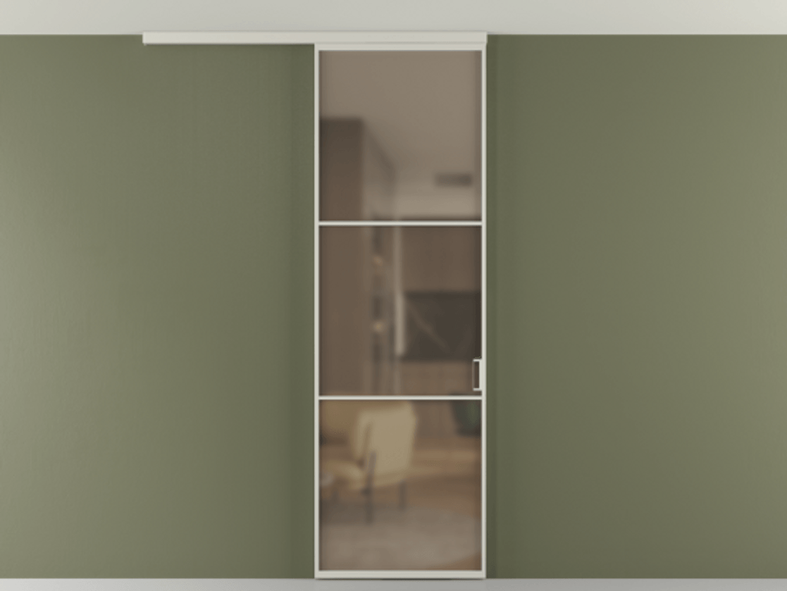 Перегородка Formato вдоль стены на потолок 1 створка АЛПР 040.03 Алюминий тёплый серый Сатинированное бронзовое стекло, триплекс Цена 5400 Br | Volhovec