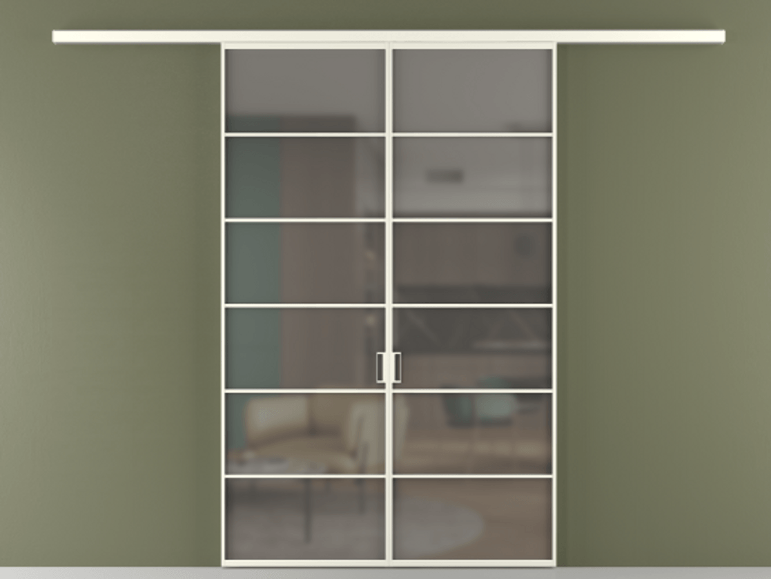 Перегородка Формато вдоль стены 2 створки АЛПР 040.04 Алюминий жемчужный Сатинированное серое стекло, триплекс Цена 11080 Br | Volhovec