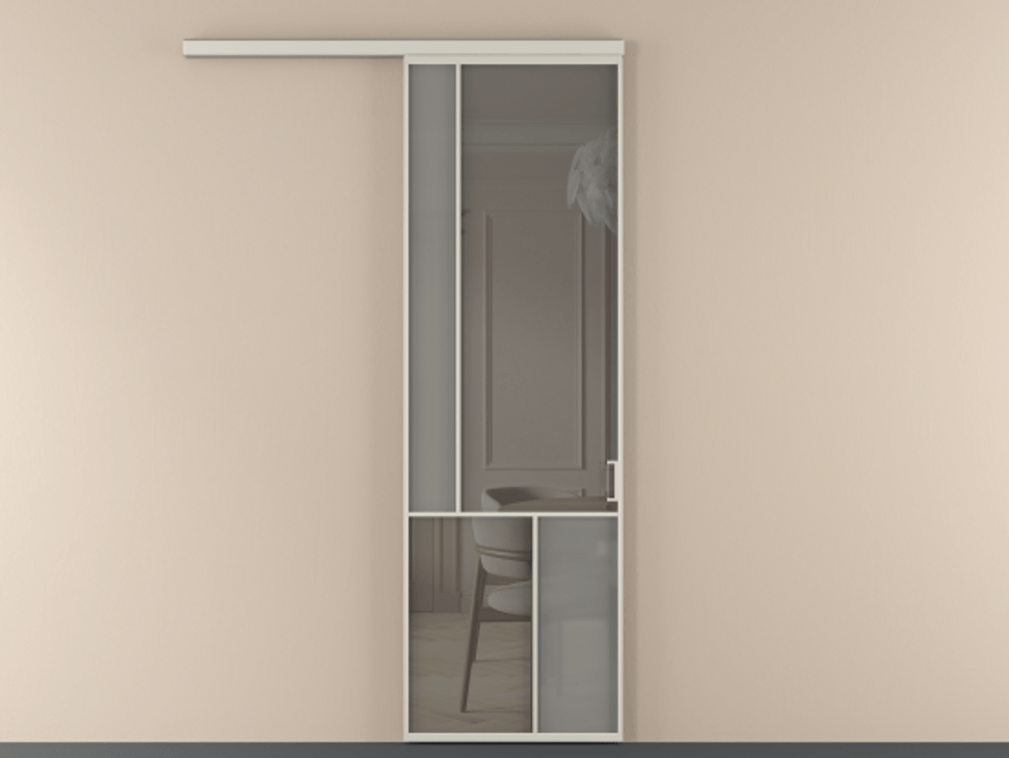 Перегородка Mosaic вдоль стены 1 створка АЛПР 041.20 Алюминий облачно-серый Сатинированное серое стекло, триплекс, 6 мм + Прозрачное серое стекло, триплекс Цена 7330 Br | Volhovec