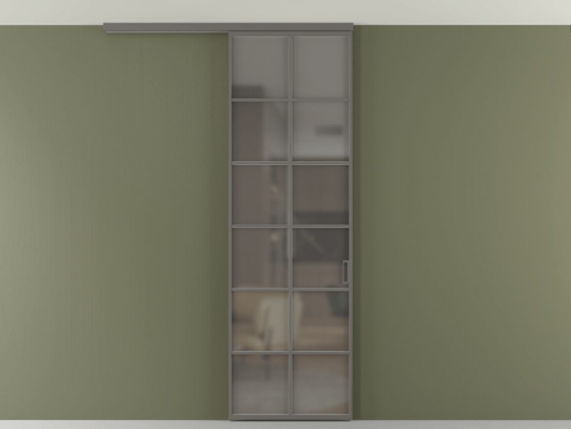 Перегородка Формато вдоль стены на потолок 1 створка АЛПР 040.05 Алюминий классический серый Сатинированное серое стекло, триплекс Цена 5520 Br | Volhovec