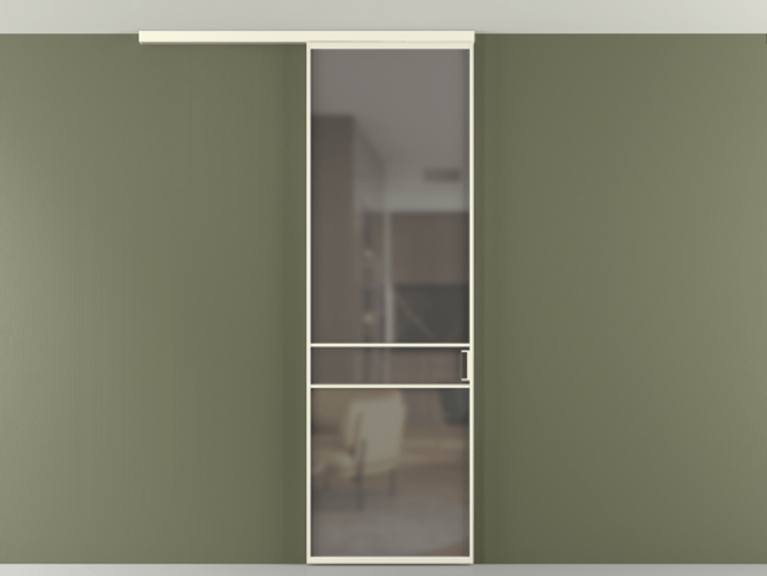 Перегородка Formato вдоль стены на потолок 1 створка АЛПР 040.02 Алюминий молочно-белый Сатинированное серое стекло, триплекс Цена 5400 Br | Volhovec