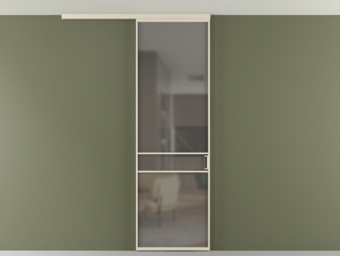 Перегородка Formato вдоль стены на потолок 1 створка АЛПР 040.02 Алюминий бежево-серый Сатинированное серое стекло, триплекс Цена 5400 Br | Volhovec