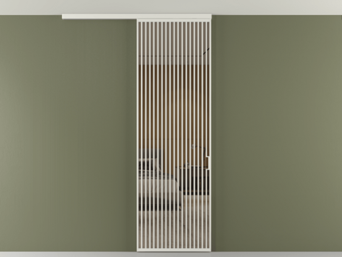 Перегородка Формато вдоль стены на потолок 1 створка АЛПР 040.06 Алюминий серый Рефлективное бронзовое стекло "Стопсол", калёное Цена 12470 Br | Volhovec