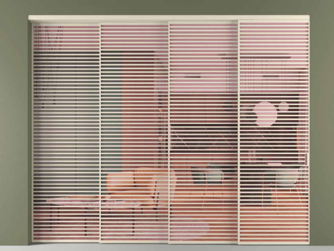 Перегородка Formato внутри проёма 4 створки с синхронным механизмом АЛПР 040.07 Алюминий бежево-серый Прозрачное розовое стекло, триплекс Цена 41600 Br | Volhovec