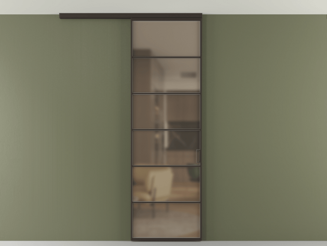 Перегородка Formato вдоль стены на потолок 1 створка АЛПР 040.04 Алюминий антрацит Сатинированное бронзовое стекло, триплекс Цена 5520 Br | Volhovec