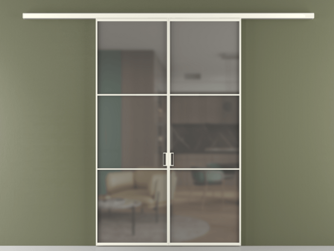 Перегородка Формато вдоль стены 2 створки АЛПР 040.03 Алюминий жемчужный Сатинированное серое стекло, триплекс Цена 10450 Br | Volhovec