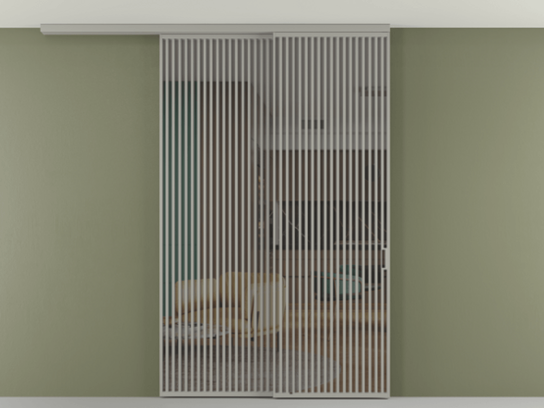 Перегородка Formato вдоль стены на потолок 2 створки с синхронным механизмом АЛПР 040.06 Алюминий нейтральный серый Прозрачное серое стекло, триплекс Цена 23070 Br | Volhovec