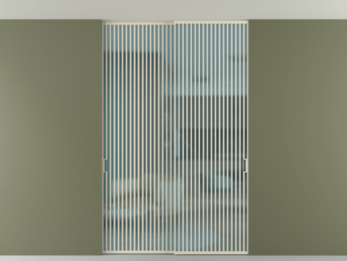 Перегородка Formato внутри проёма скрытое крепление в потолок 2 створки АЛПР 040.06 Алюминий бежево-серый Сатинированное голубое стекло, триплекс Цена 22900 Br | Volhovec