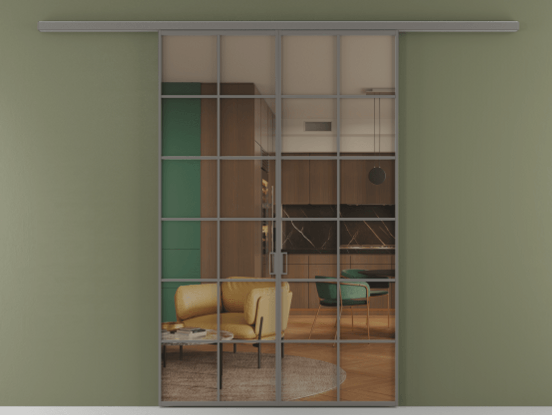 Перегородка Формато вдоль стены 2 створки АЛПР 040.05 Алюминий классический серый Прозрачное бронзовое стекло, триплекс Цена 11080 Br | Volhovec