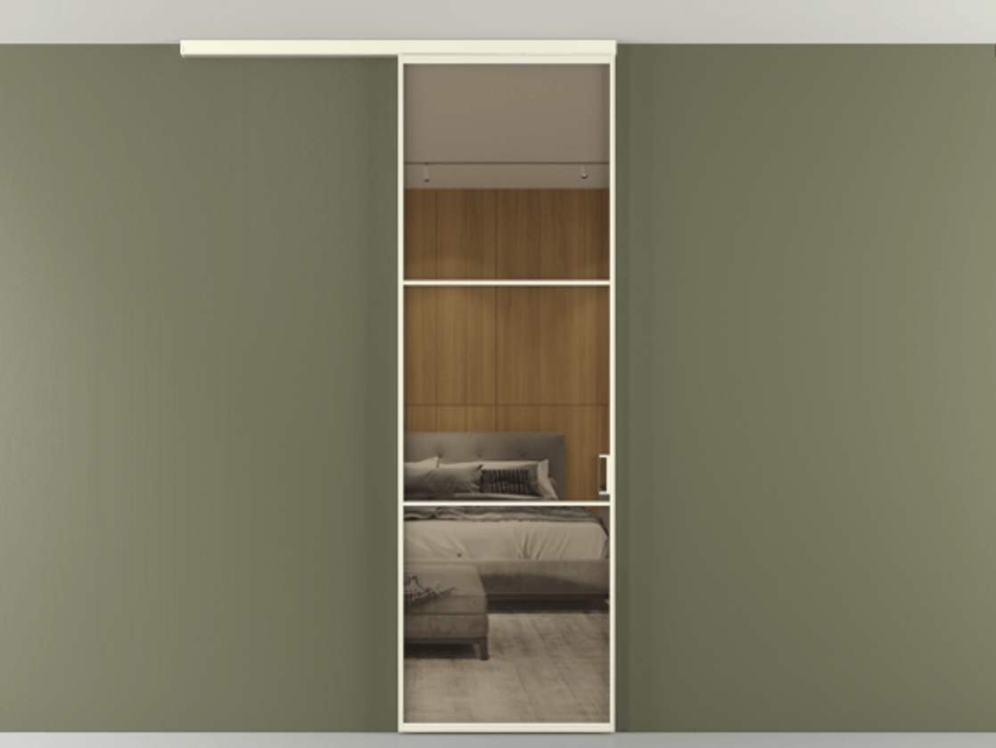 Перегородка Формато вдоль стены на потолок 1 створка АЛПР 040.03 Алюминий молочно-белый Рефлективное бронзовое стекло "Стопсол", калёное Цена 6711 Br | Volhovec