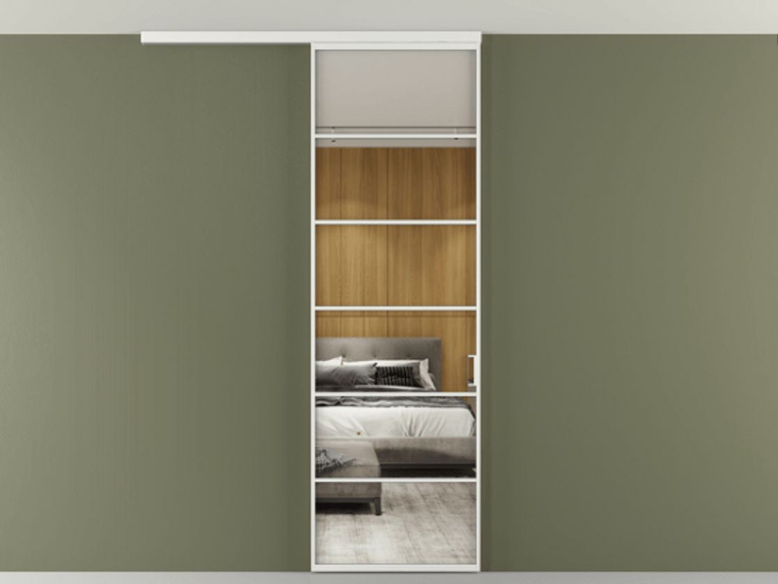 Перегородка Формато вдоль стены на потолок 1 створка АЛПР 040.04 Алюминий белоснежный Двустороннее зеркало, триплекс , триплекс 6 мм Цена 5520 Br | Volhovec