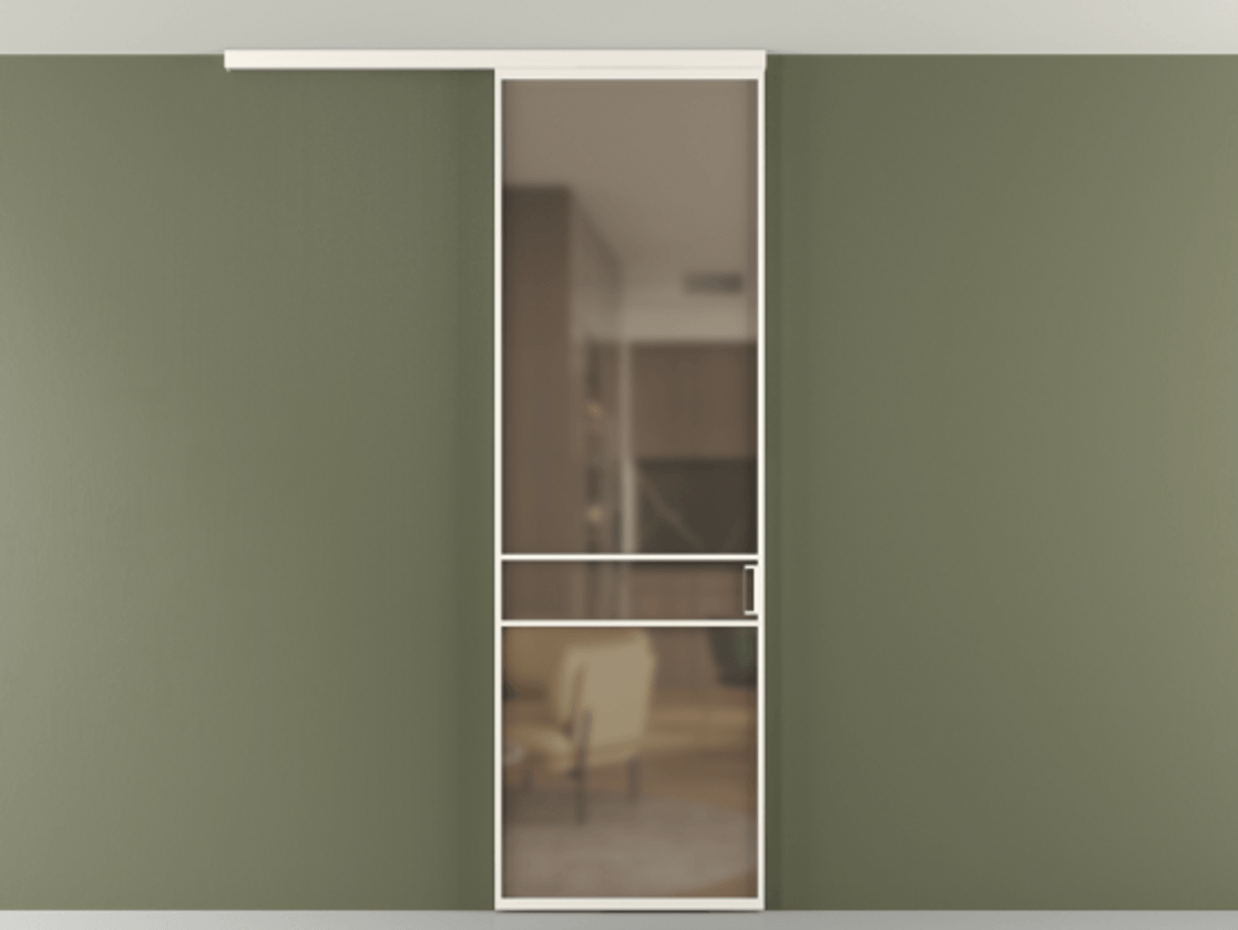 Перегородка Formato вдоль стены на потолок 1 створка АЛПР 040.02 Алюминий пудровый белый Сатинированное бронзовое стекло, триплекс Цена 5400 Br | Volhovec