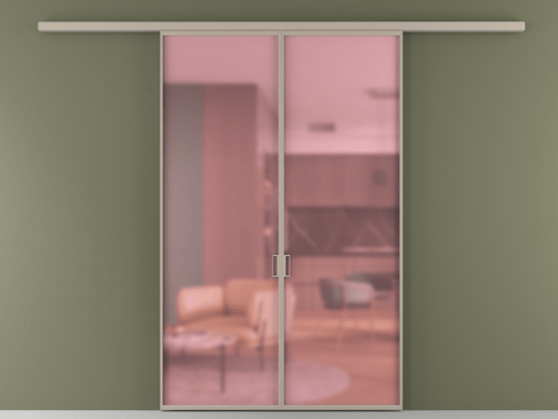 Перегородка Formato вдоль стены 2 створки АЛПР 040.01 Алюминий бисквитный Сатинированное розовое стекло, триплекс Цена 10400 Br | Volhovec