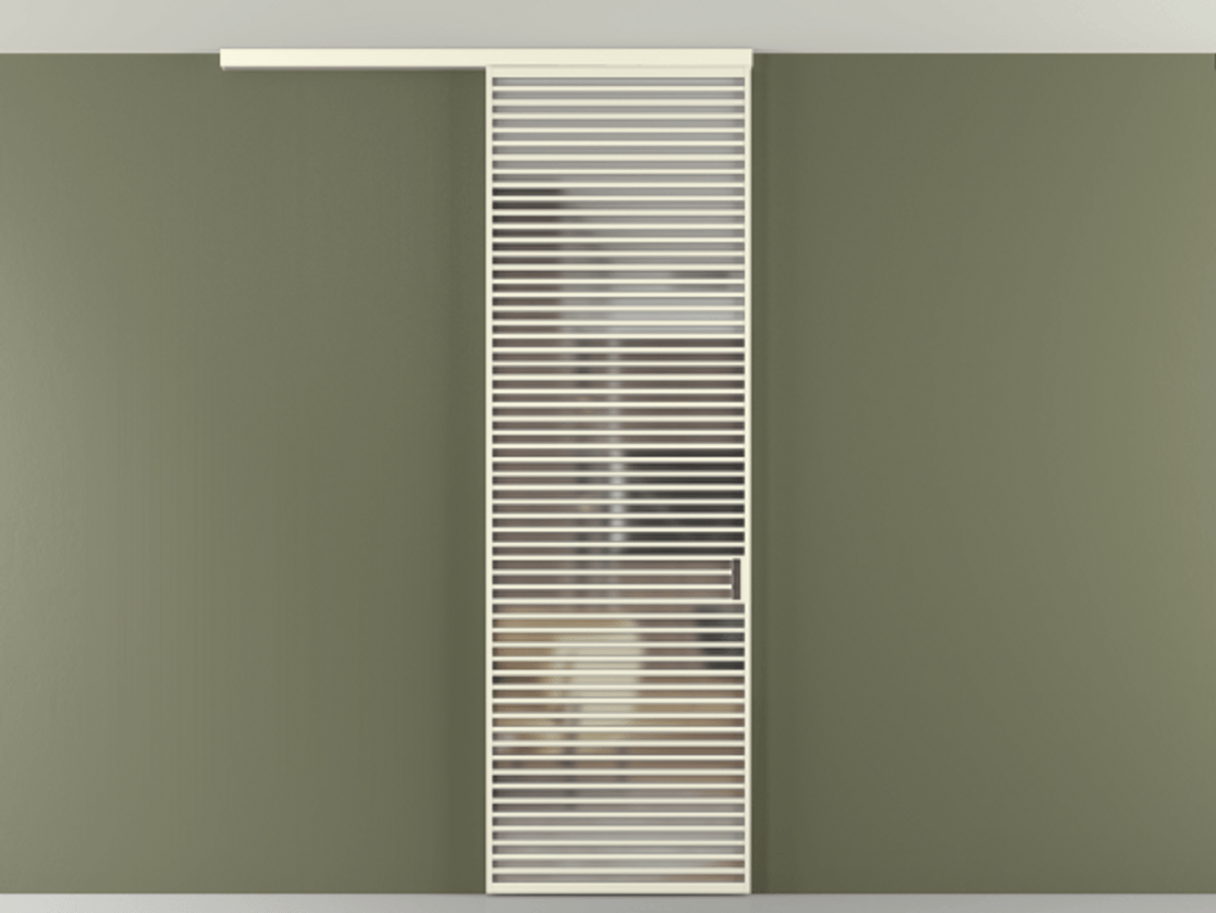 Перегородка Формато вдоль стены на потолок 1 створка АЛПР 040.07 Алюминий молочно-белый Сатинированное стекло "Мателюкс Кристал Вижн", калёное, матовое, каленое 6 мм Цена 10350 Br | Volhovec