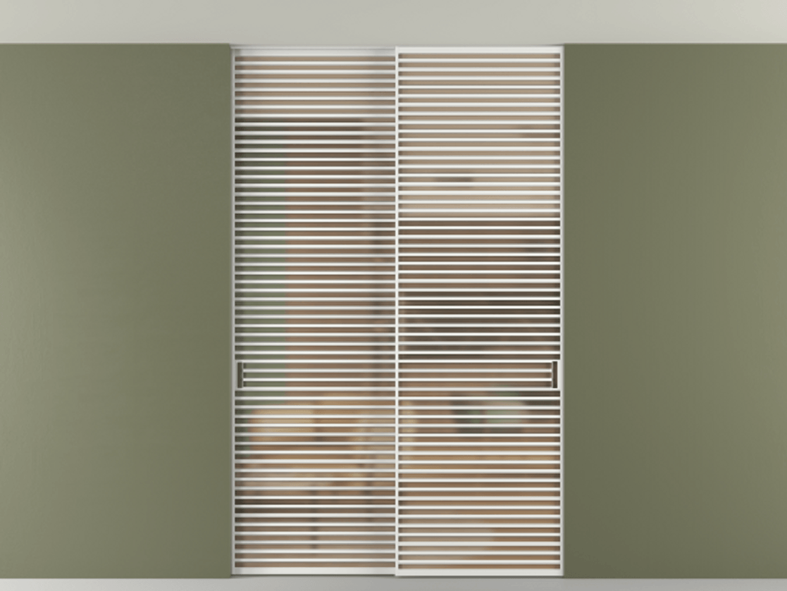 Перегородка Формато внутри проёма скрытое крепление в потолок 2 створки АЛПР 040.07 Алюминий белоснежный Сатинированное оранжевое стекло, триплекс Цена 21900 Br | Volhovec