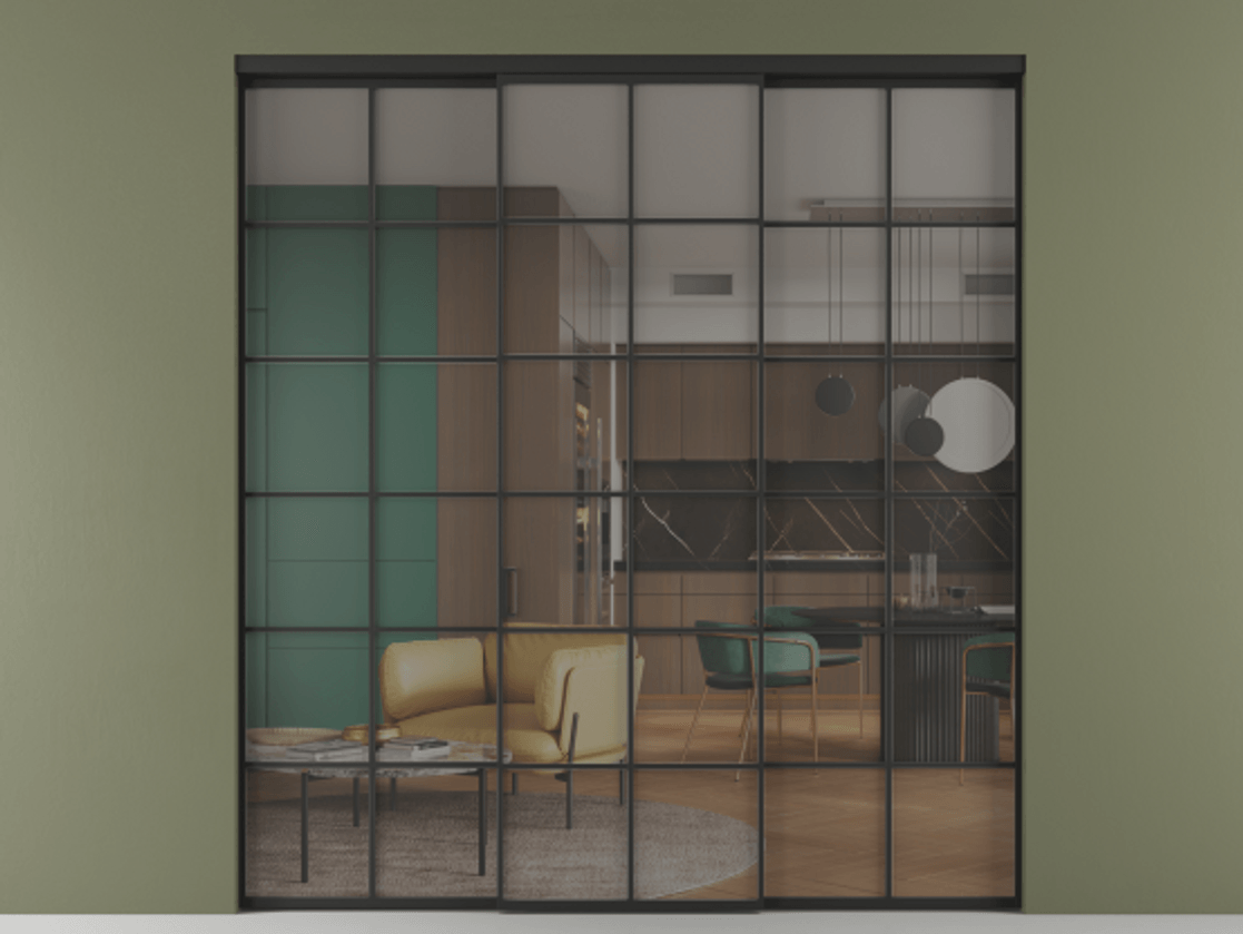 Перегородка Формато внутри проёма 3 створки АЛПР 040.05 Алюминий Черный Прозрачное серое стекло, триплекс Цена 13080 Br | Volhovec