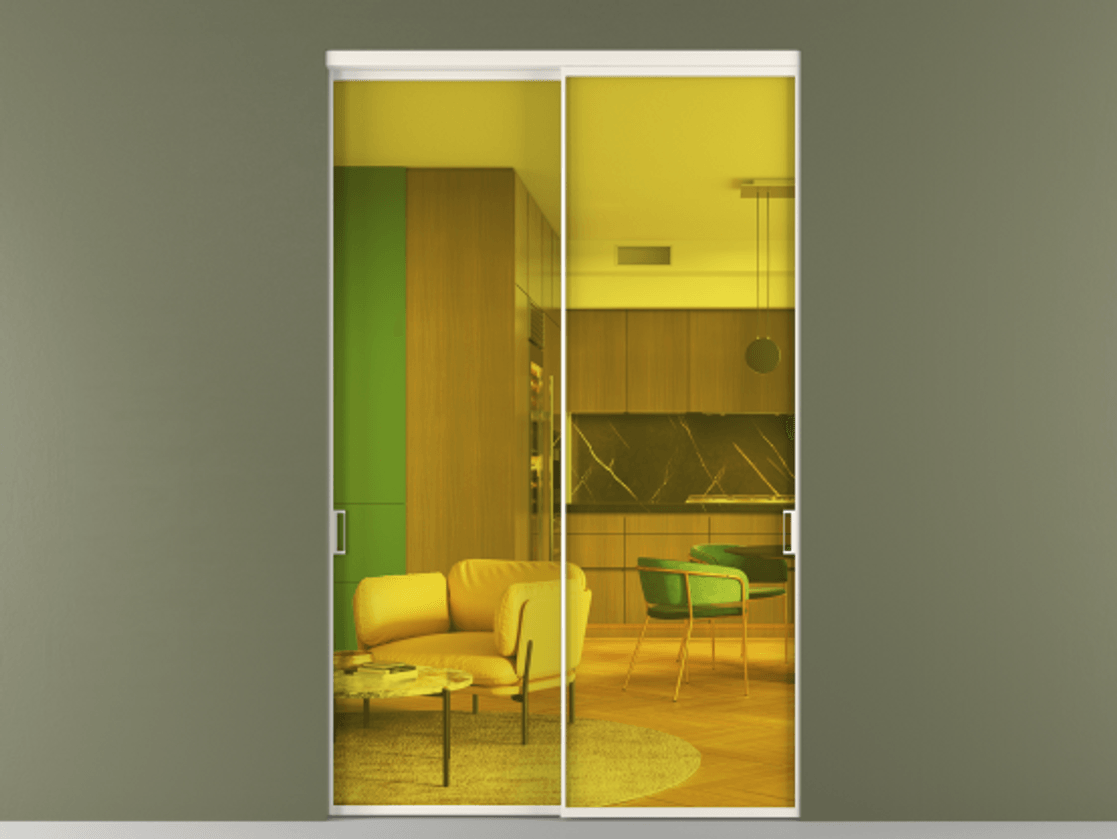 Перегородка Formato внутри проёма 2 створки АЛПР 040.01 Алюминий пудровый белый Прозрачное жёлтое стекло, триплекс Цена 24100 Br  | Volhovec