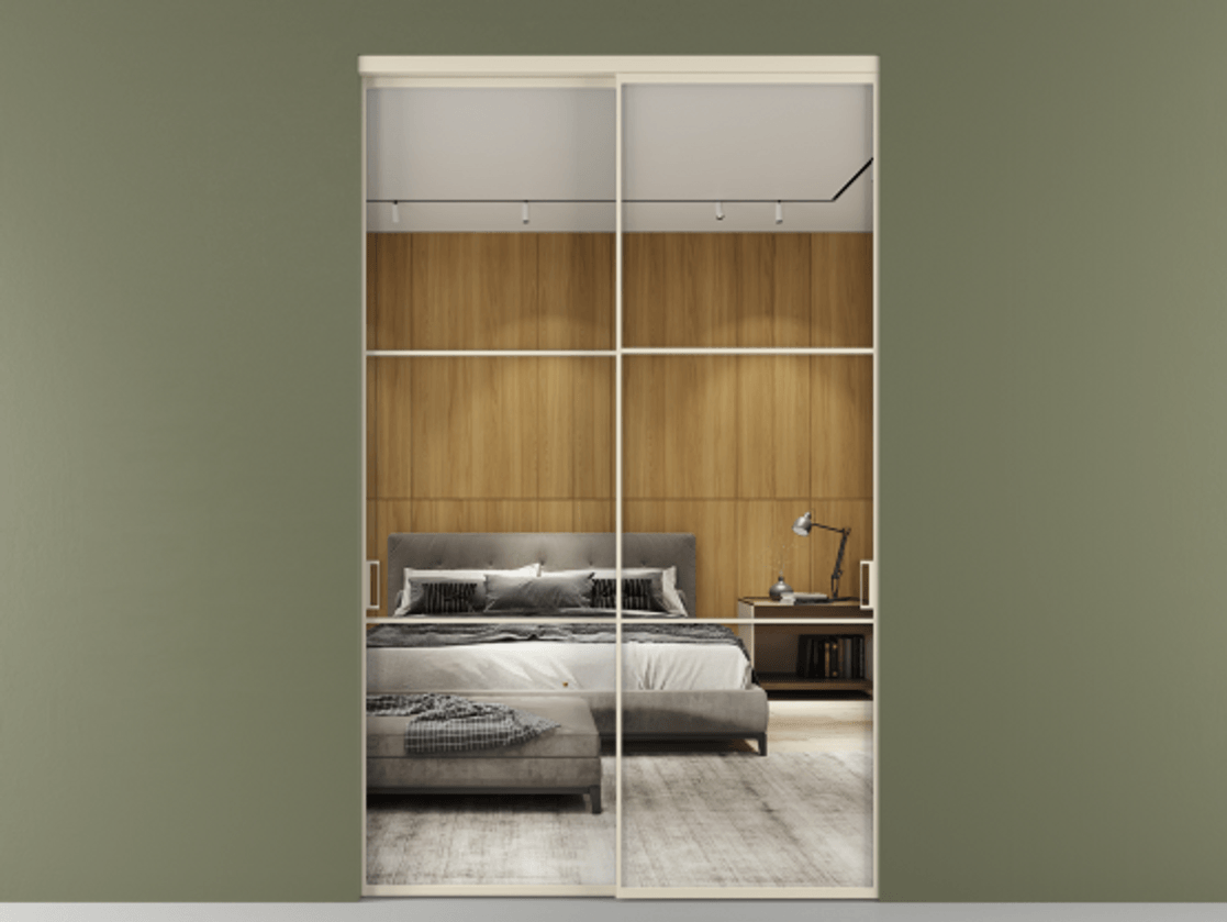 Перегородка Формато внутри проёма 2 створки АЛПР 040.03 Алюминий бежево-серый Двустороннее зеркало, триплекс , триплекс 6 мм Цена 22710 Br  | Volhovec