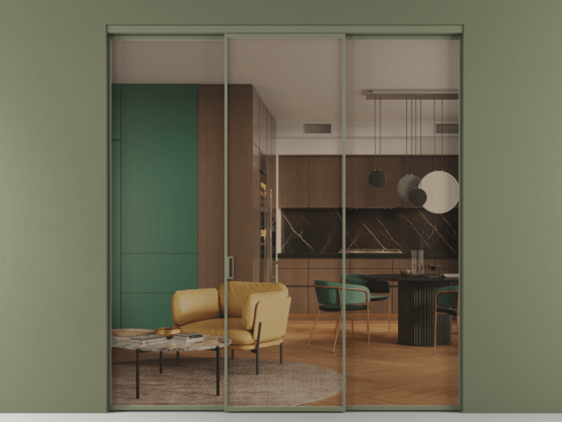 Перегородка Formato внутри проёма 3 створки АЛПР 040.01 Алюминий оливковый тёмный Прозрачное бронзовое стекло, триплекс Цена 12600 Br | Volhovec