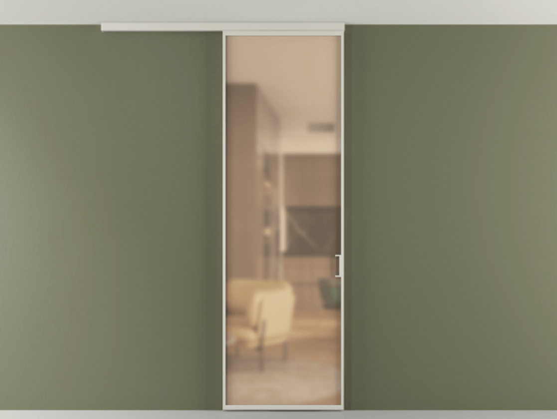 Перегородка Формато вдоль стены на потолок 1 створка АЛПР 040.01 Алюминий тёплый серый Сатинированное оранжевое стекло, триплекс Цена 4900 Br | Volhovec