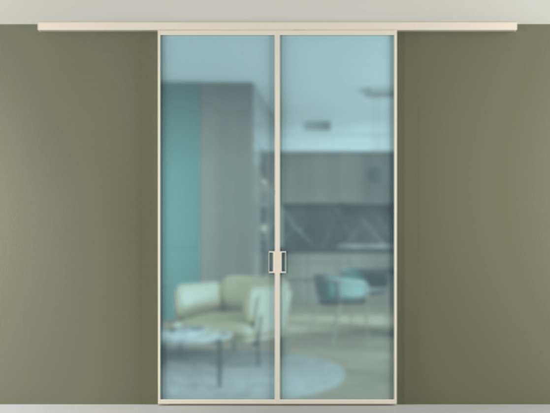 Перегородка Formato вдоль стены на потолок 2 створки АЛПР 040.01 Алюминий бежево-серый Сатинированное голубое стекло, триплекс Цена 11600 Br | Volhovec