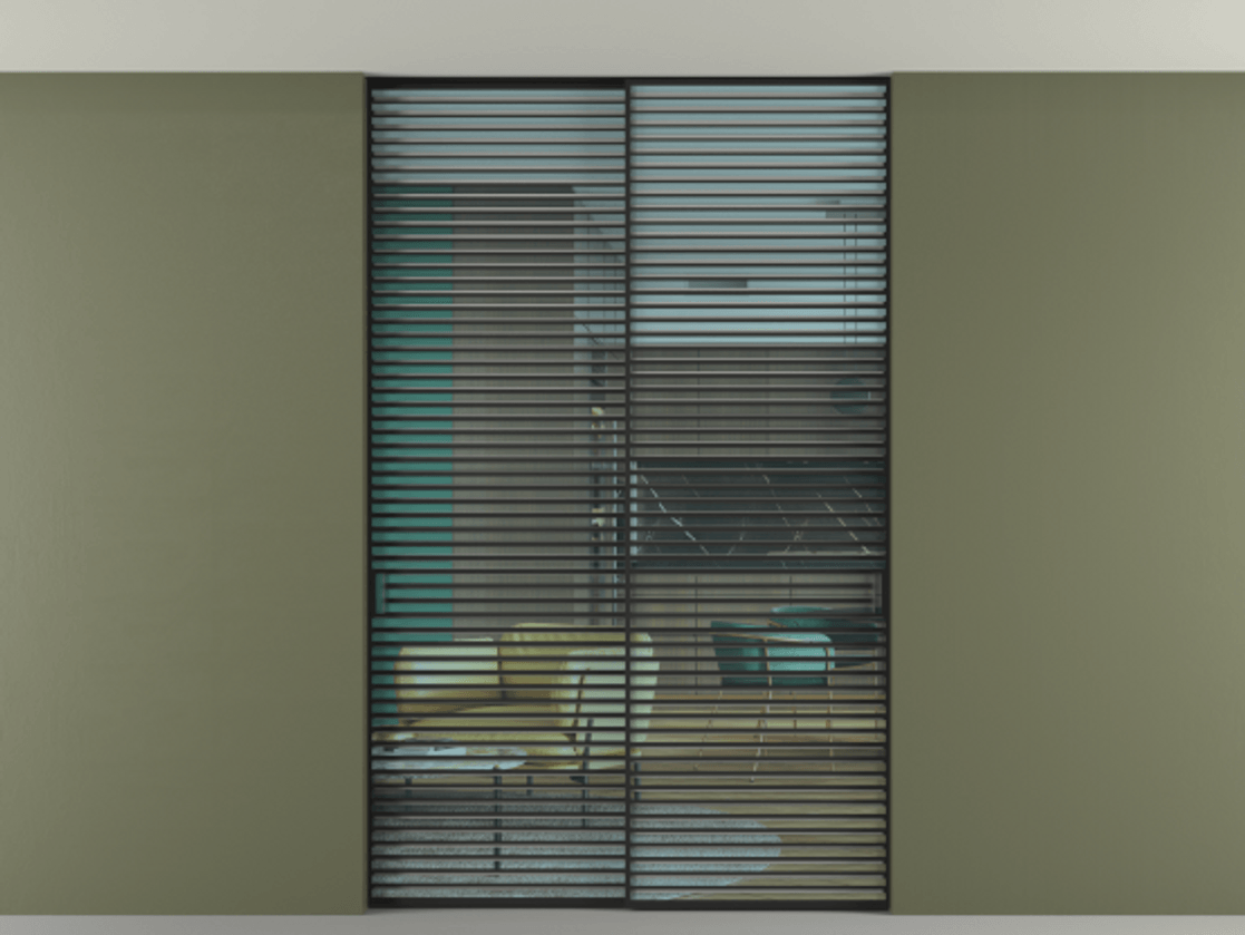 Перегородка Formato внутри проёма скрытое крепление в потолок 2 створки АЛПР 040.07 Алюминий Черный Прозрачное голубое стекло, триплекс Цена 21200 Br | Volhovec