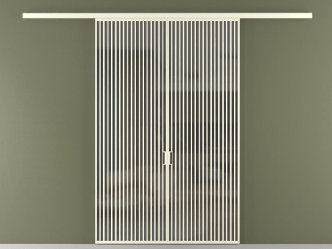 Перегородка Формато вдоль стены 2 створки АЛПР 040.06 Алюминий молочно-белый Сатинированное серое стекло, триплекс Цена 18310 Br | Volhovec