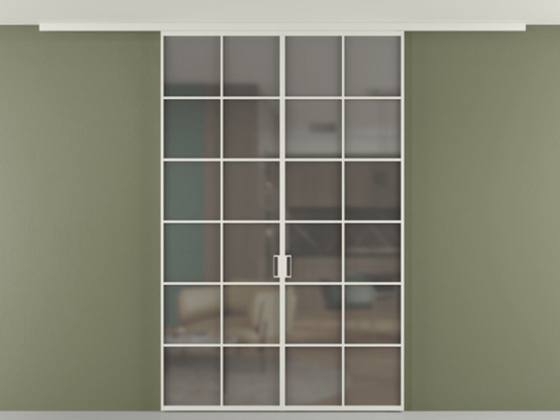 Перегородка Формато вдоль стены на потолок 2 створки АЛПР 040.05 Алюминий Белый Сатинированное серое стекло, триплекс Цена 12570 Br | Volhovec