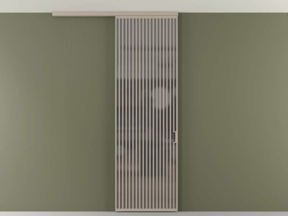 Перегородка Formato вдоль стены на потолок 1 створка АЛПР 040.06 Алюминий бисквитный Сатинированное серое стекло, триплекс Цена 9500 Br | Volhovec