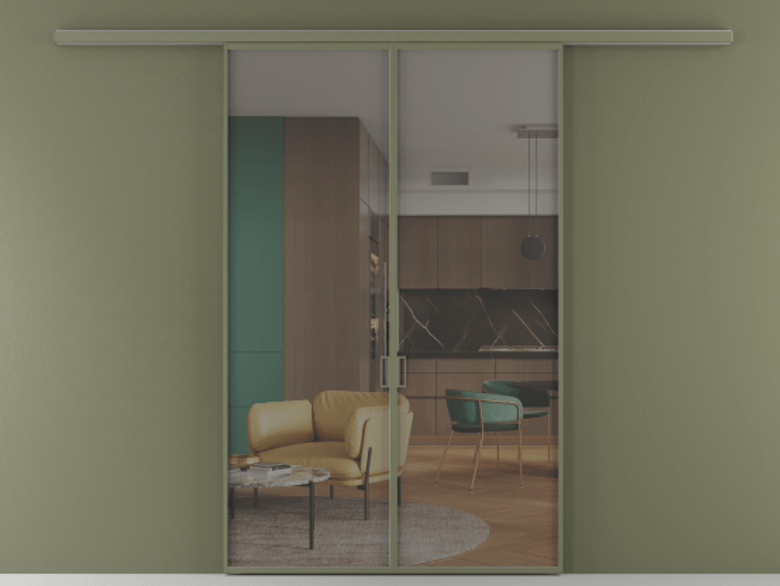 Перегородка Formato вдоль стены 2 створки АЛПР 040.01 Алюминий оливковый тёмный Прозрачное серое стекло, триплекс Цена 11880 Br | Volhovec