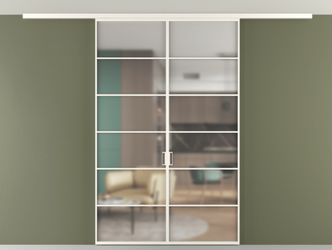 Перегородка Формато вдоль стены на потолок 2 створки АЛПР 040.04 Алюминий пудровый белый Сатинированное стекло "Мателюкс Кристал Вижн", калёное, матовое, каленое 6 мм Цена 13960 Br | Volhovec