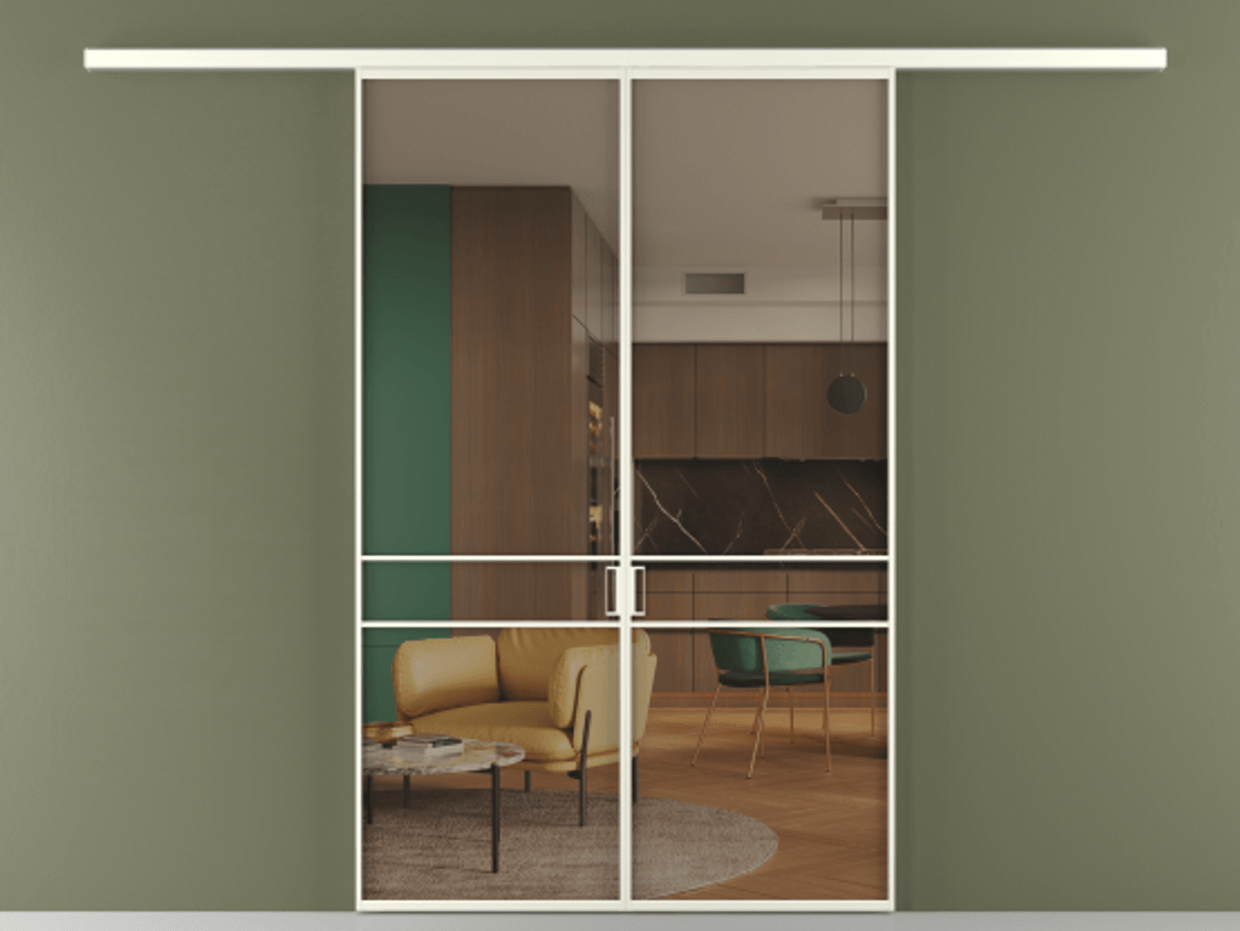 Перегородка Formato вдоль стены 2 створки АЛПР 040.02 Алюминий жемчужный Прозрачное бронзовое стекло, триплекс Цена 12460 Br | Volhovec