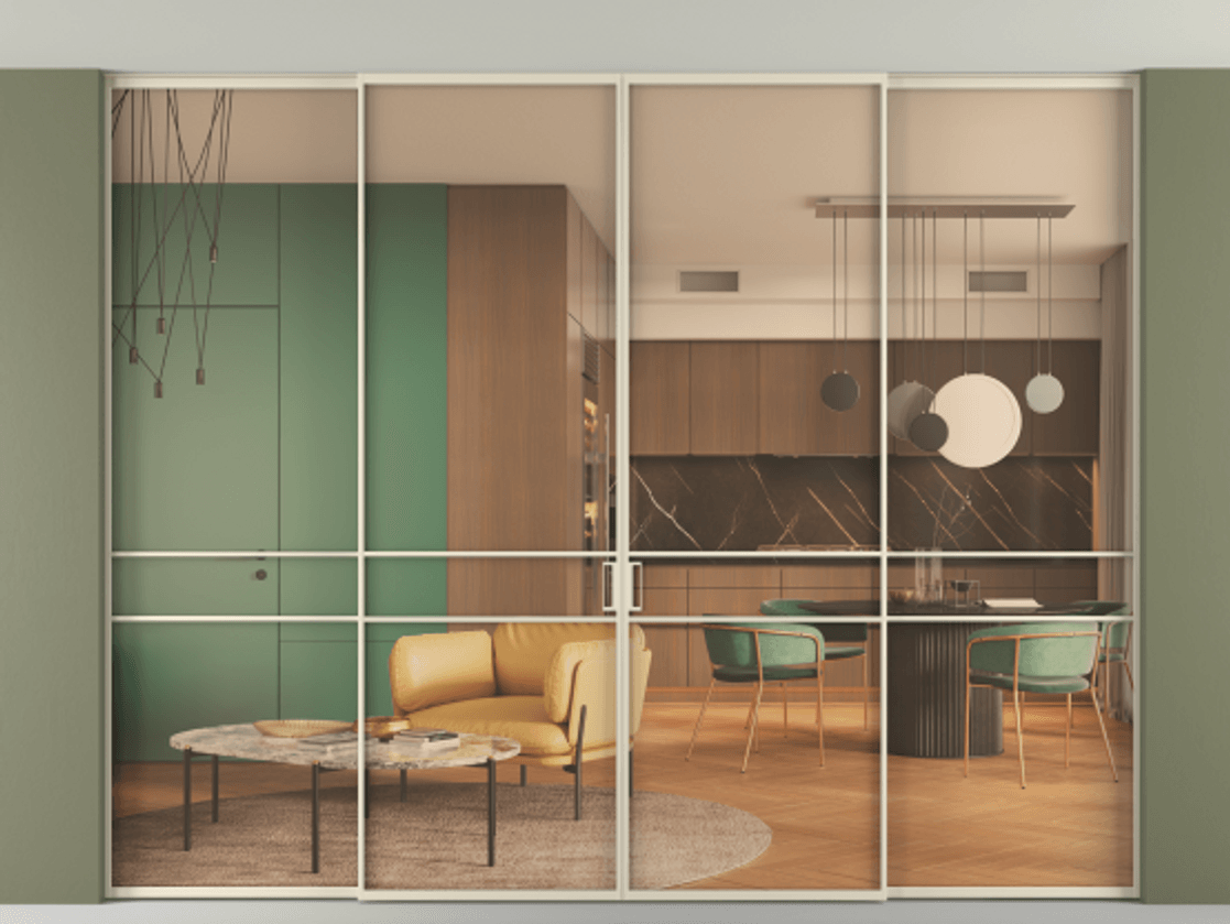 Перегородка Formato внутри проёма скрытое крепление в потолок 4 створки АЛПР 040.02 Алюминий бежево-серый Прозрачное оранжевое стекло, триплекс. Цена 28000 Br 1. Полотно 4 шт. (800/2100 мм)
2. Комплект установки раздвижной системы
3. Базовый комплект фурнитуры
4.Ручка RONDO. Фабрика дверей Волховец 8 (800) 551 43 19 Перегородка Formato внутри проёма скрытое крепление в потолок 4 створки АЛПР 040.02 Алюминий бежево-серый Прозрачное оранжевое стекло, триплекс Цена 28000 Br | Volhovec