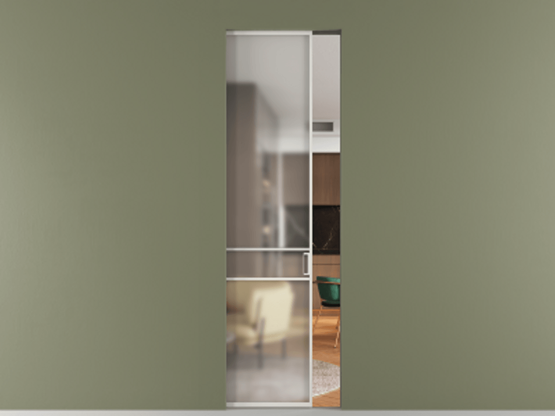 Перегородка Formato скрытый пенал 1 створка АЛПР 040.02 Алюминий Белый Сатинированное стекло "Мателюкс Кристал Вижн", калёное, матовое, каленое 6 мм Цена 9350 Br | Volhovec