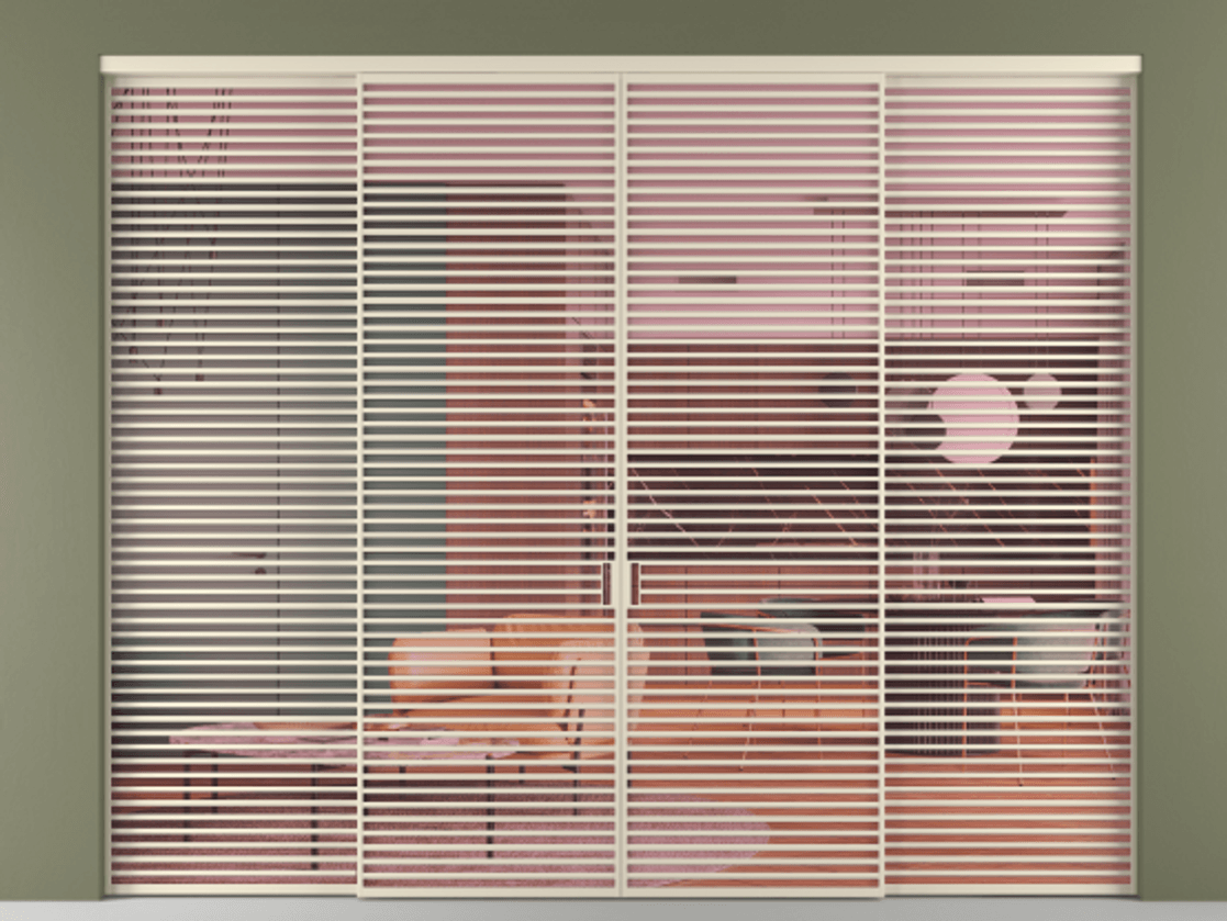 Перегородка Formato внутри проёма 4 створки АЛПР 040.07 Алюминий бежево-серый Прозрачное розовое стекло, триплекс Цена 34800 Br  | Volhovec