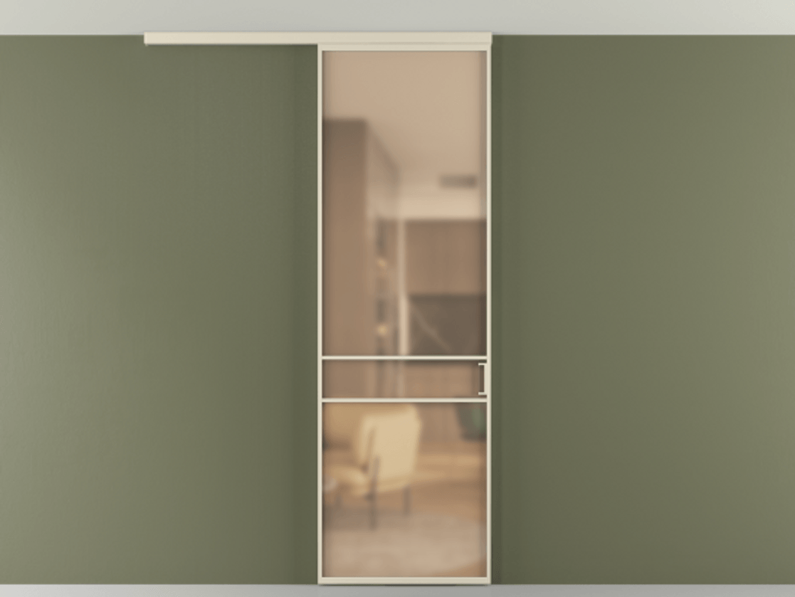 Перегородка Formato вдоль стены на потолок 1 створка АЛПР 040.02 Алюминий бежево-серый Сатинированное оранжевое стекло, триплекс Цена 5400 Br | Volhovec