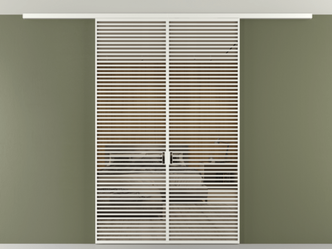 Перегородка Формато вдоль стены на потолок 2 створки АЛПР 040.07 Алюминий светло-серый Рефлективное бронзовое стекло "Стопсол", калёное Цена 24570 Br | Volhovec