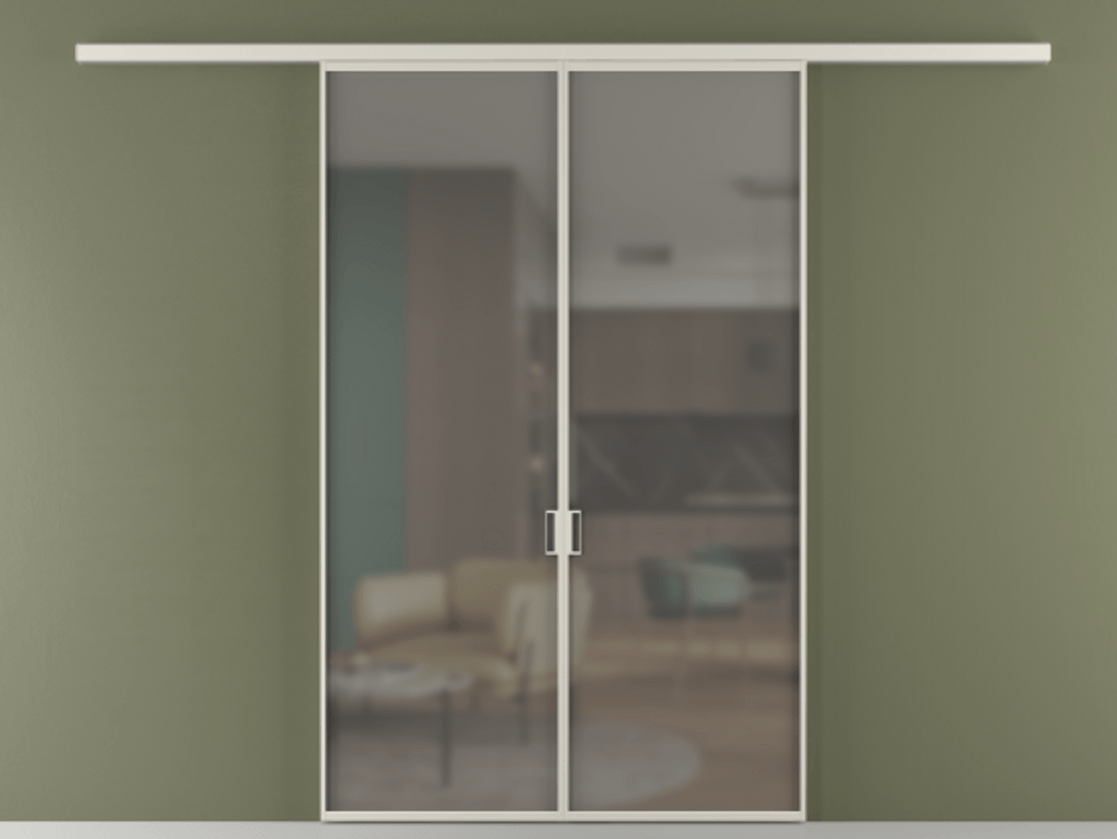 Перегородка Формато вдоль стены 2 створки АЛПР 040.01 Алюминий облачно-серый Сатинированное серое стекло, триплекс Цена 10020 Br | Volhovec