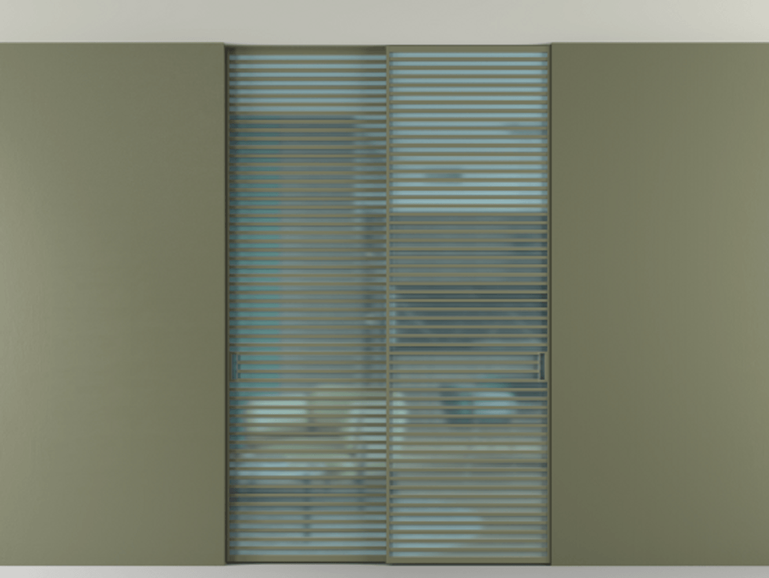 Перегородка Formato внутри проёма скрытое крепление в потолок 2 створки АЛПР 040.07 Алюминий оливковый тёмный Сатинированное голубое стекло, триплекс Цена 22900 Br | Volhovec